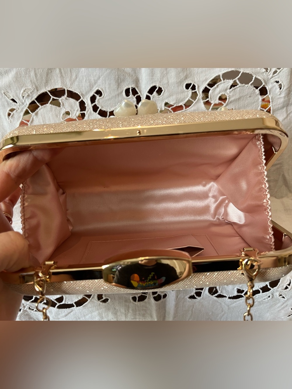 Pearl Floral Embellished Evening Clutch - Champagne - Picture 5 of 6